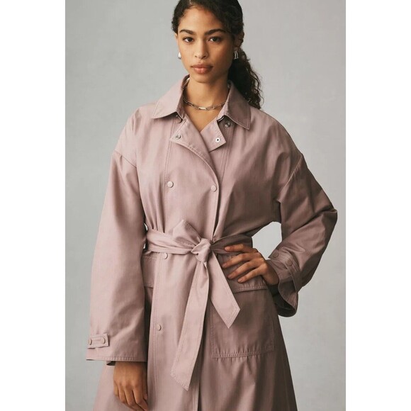 Anthropologie Maeve Trench Coat Oversized Women Taupe Preppy Comfort Sz M NWT